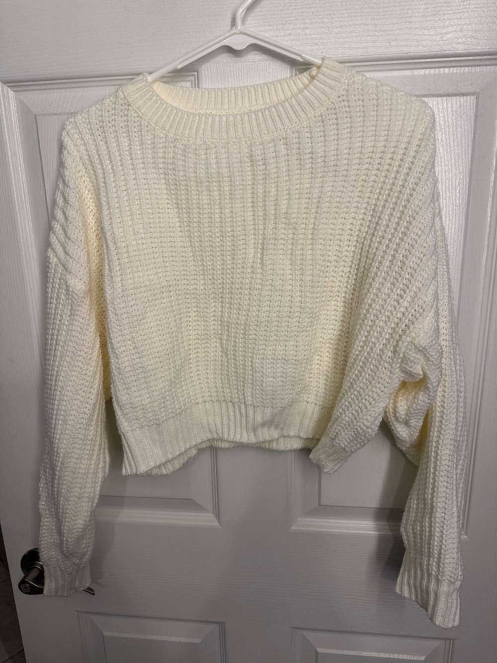 Cream Knit Crewneck Cropped Sweater